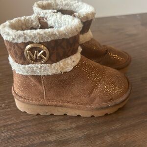 Michael Kors Brown Glitter Suede Shearling Cuff Boots